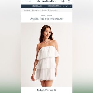 Abercrombie & Fitch White Organza Tiered strapless midi dress